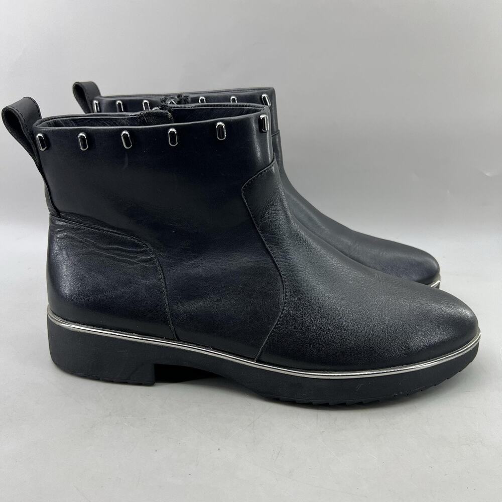 FitFlop Jacinta Art Stud Ankle Boots Women Size 9 Black Side Zip Comfort Shoes